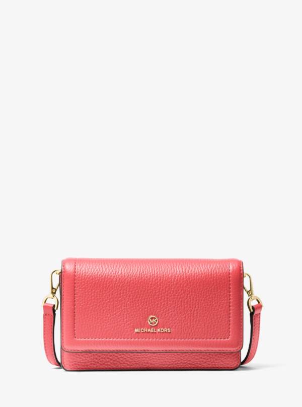 Damske Crossbody Kabelka Michael Kors Jet Set Small Pebbled Leather Smartphone Convertible Svetlo Červené - Kabelky Michael Kors Akcia | RXGVI-6970